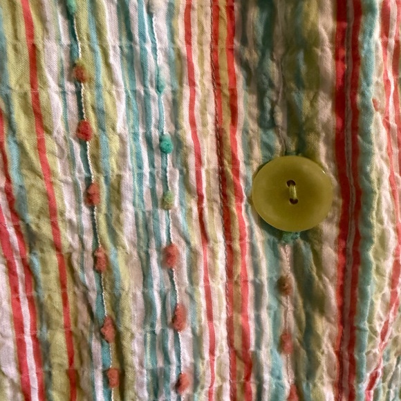 Breckenridge Multicolor Striped Crinkle textured Top Button Up Blouse size M - Picture 9 of 14